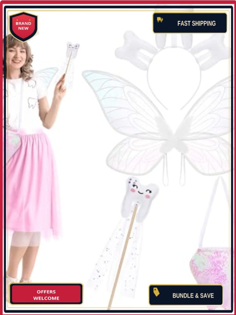 Fairy Costume Set Butterfly Wings Sparkling Bag Wand Headband